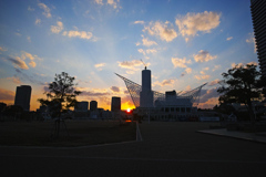 神戸メリケンパークの夕陽