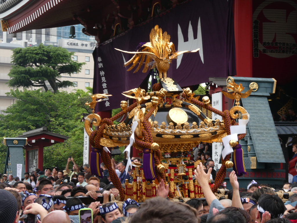 浅草寺前を通る神輿(１)