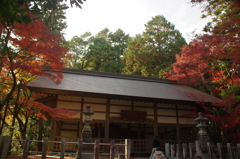 紅葉と秩父御嶽神社本殿(２)