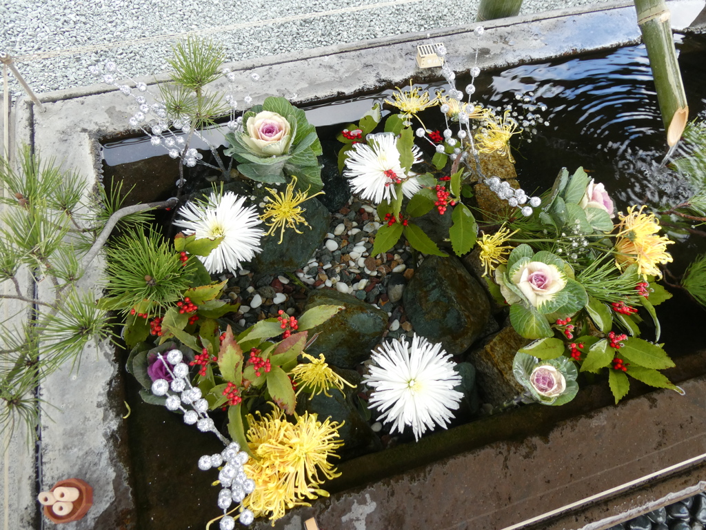初春の花手水