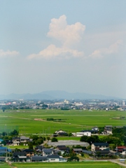 田んぼと赤城山と入道雲