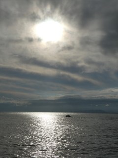 夕日と江ノ島の海