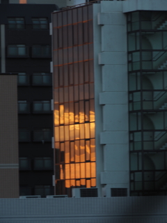 窓に映る夕景