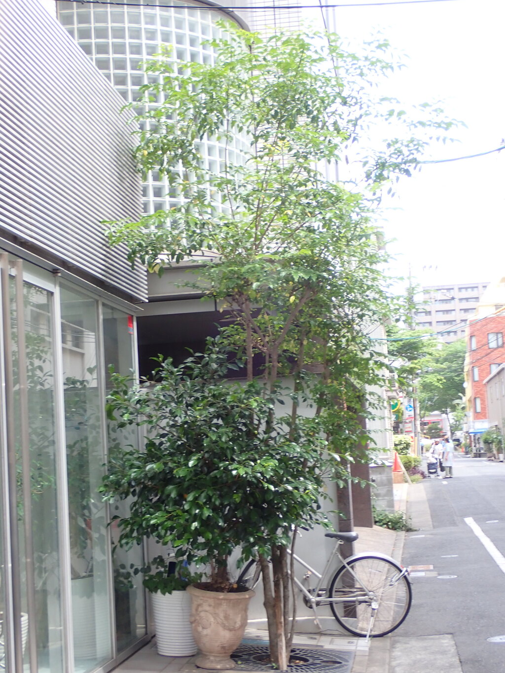 街角で