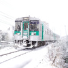雪景色の中走破する汽車