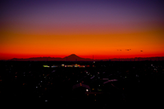 元旦の夕焼けに映される富士