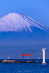 富士と鳥居と灯台