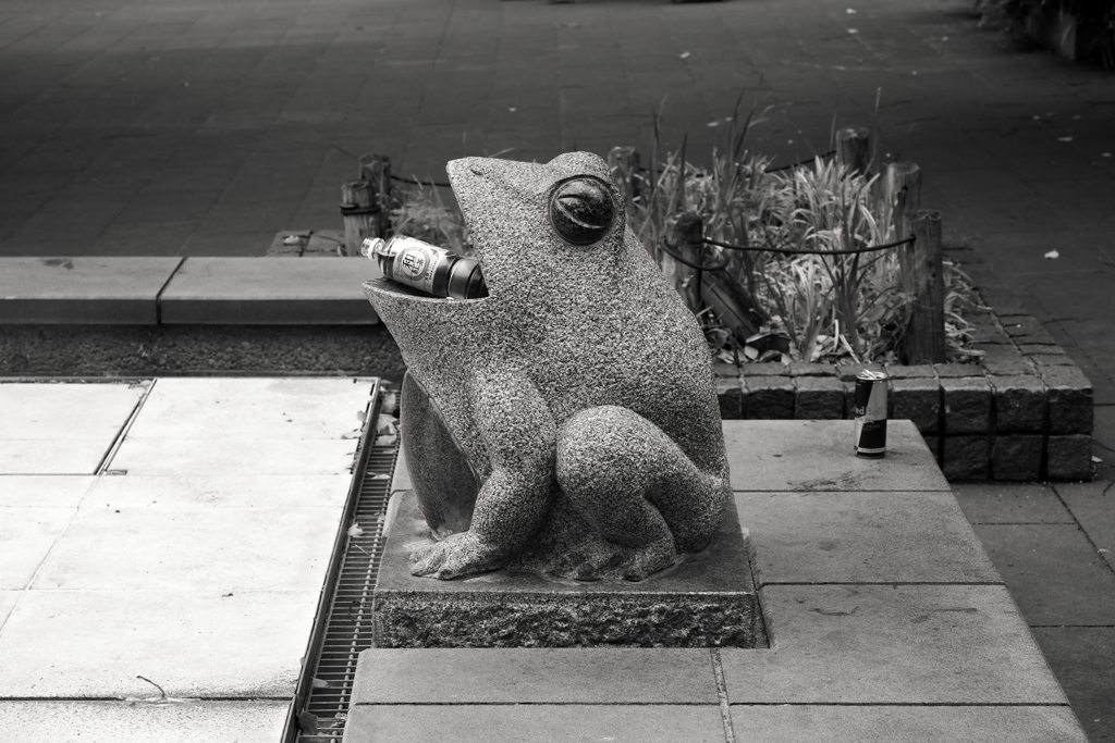 紅茶を咥えたカエル