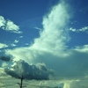 車窓の写り込みが微妙な、夏空。