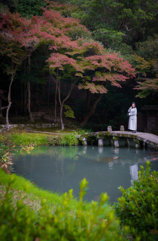 石の橋の上で