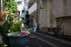 風車と帽子のお父さん