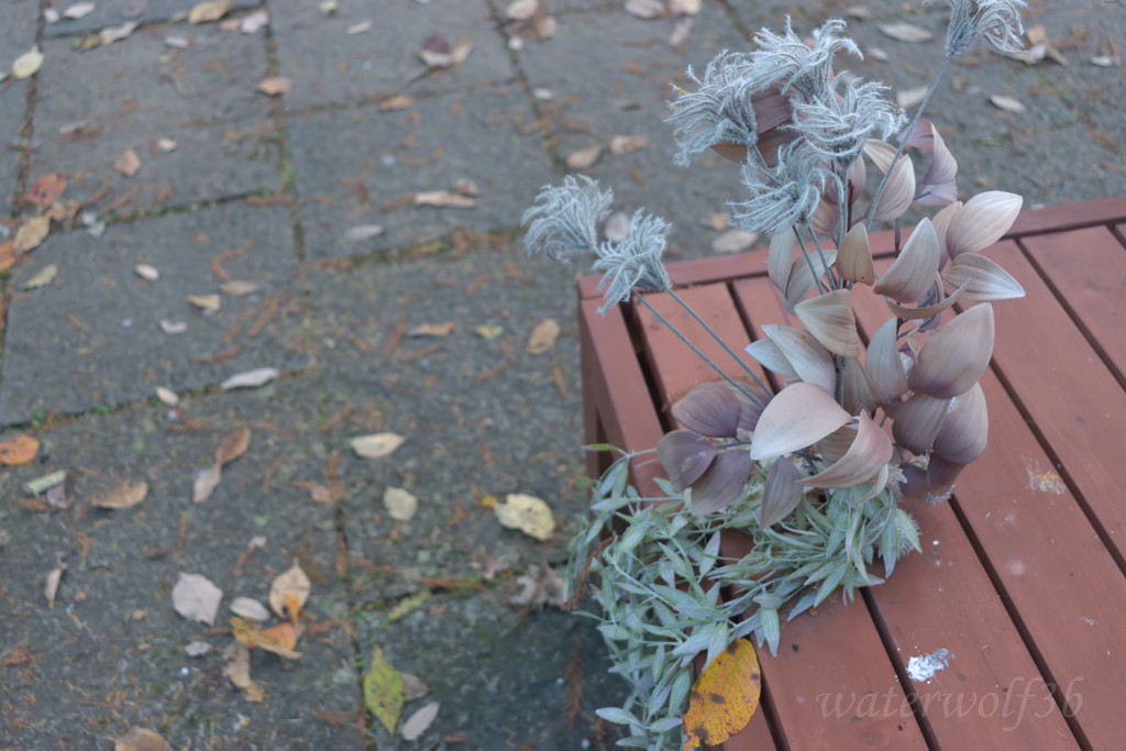 ベンチの花飾り