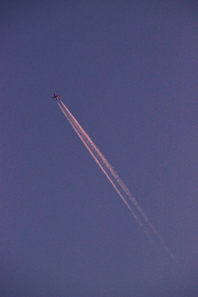 夕に染まる飛行機雲