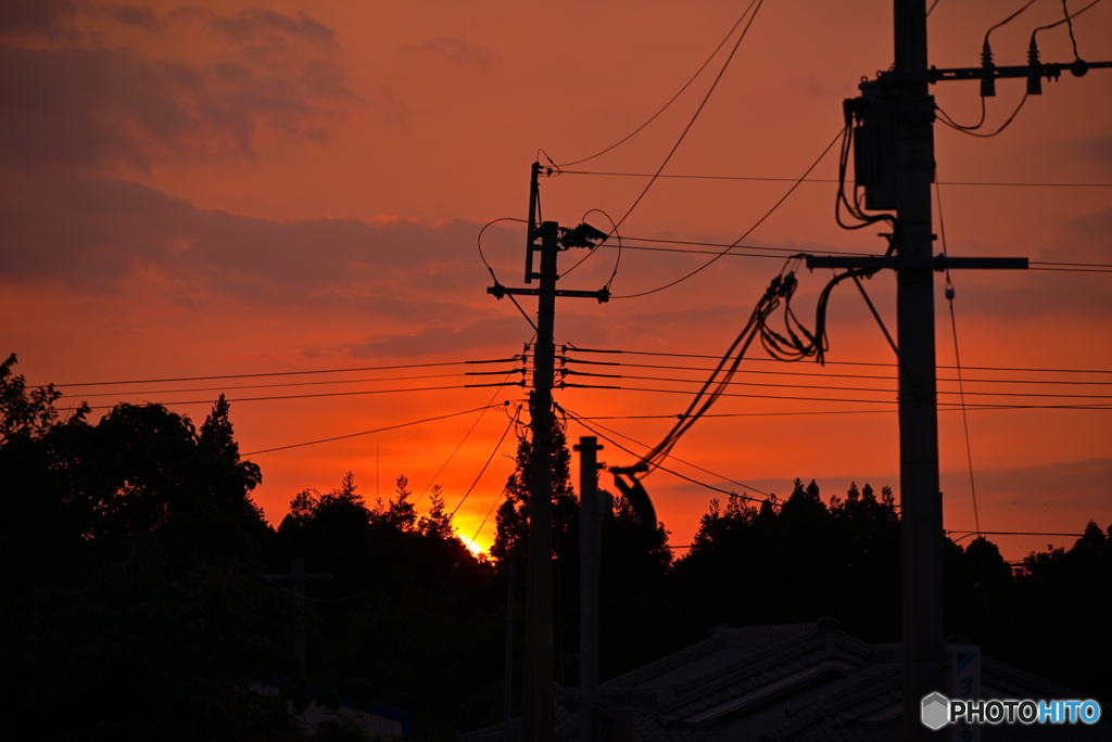 実家から見えた夕陽