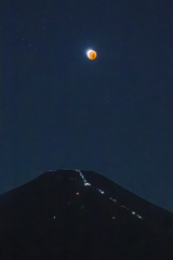 皆既月食&富士山