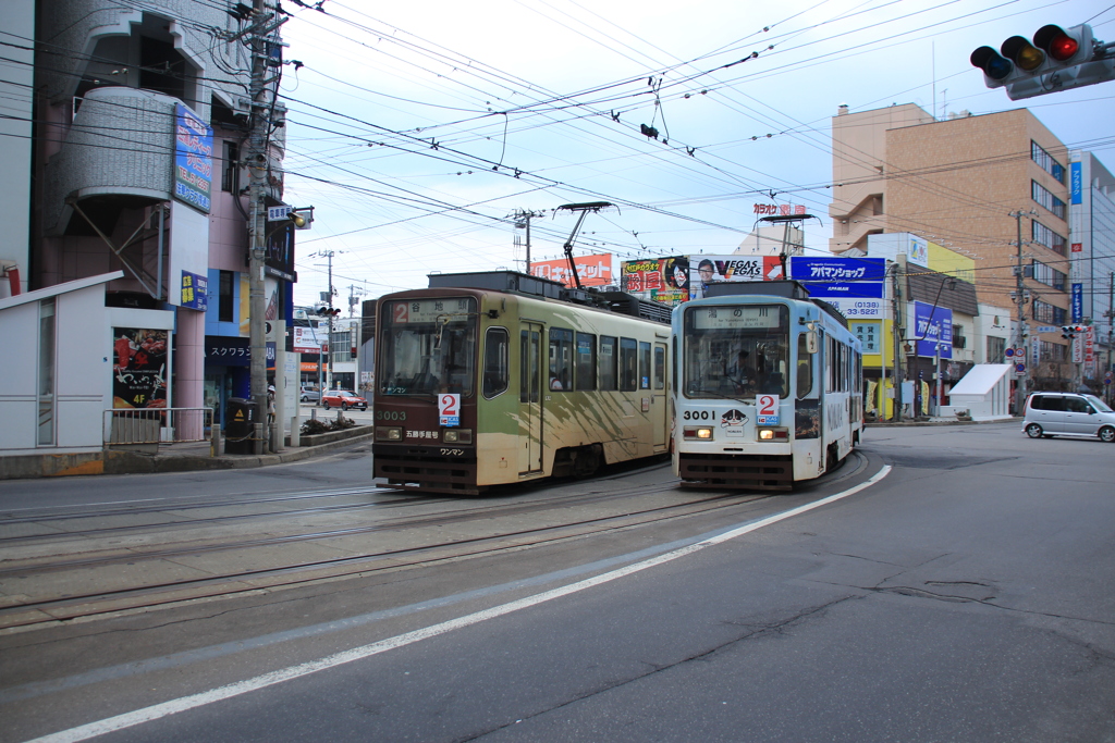 函館市電 3003+3001 五勝手屋号+NOMURA【幕表示】