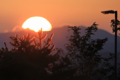 花火前の夕日