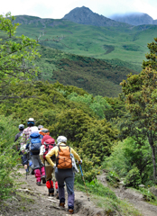 遠方に大姑娘山の頂を見ながら快適に足を運ぶ