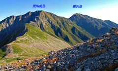 赤石岳への途上から望む爽やかな荒川三山