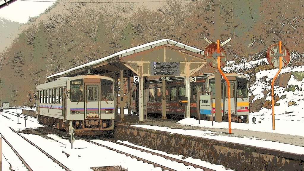雪の備後落合駅