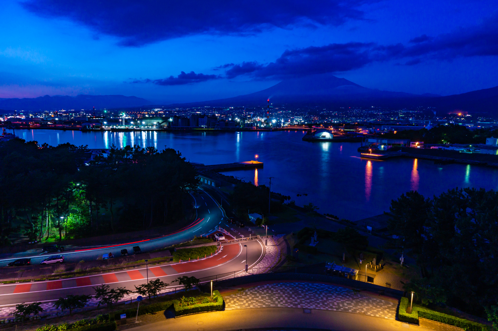 田子の浦港と富士山の夜景