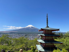新倉山浅間公園展望デッキから見た忠霊塔と富士山 1