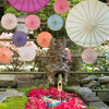 傘の花咲く花手水