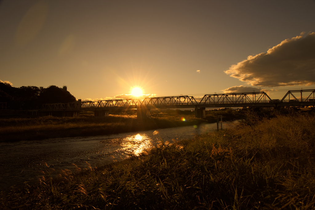 渡良瀬橋で見る夕日