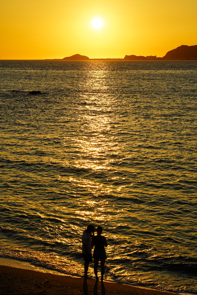 夏の夕陽の中で