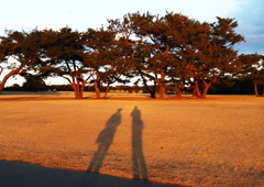 もうすぐ沈む太陽が二人を照らす