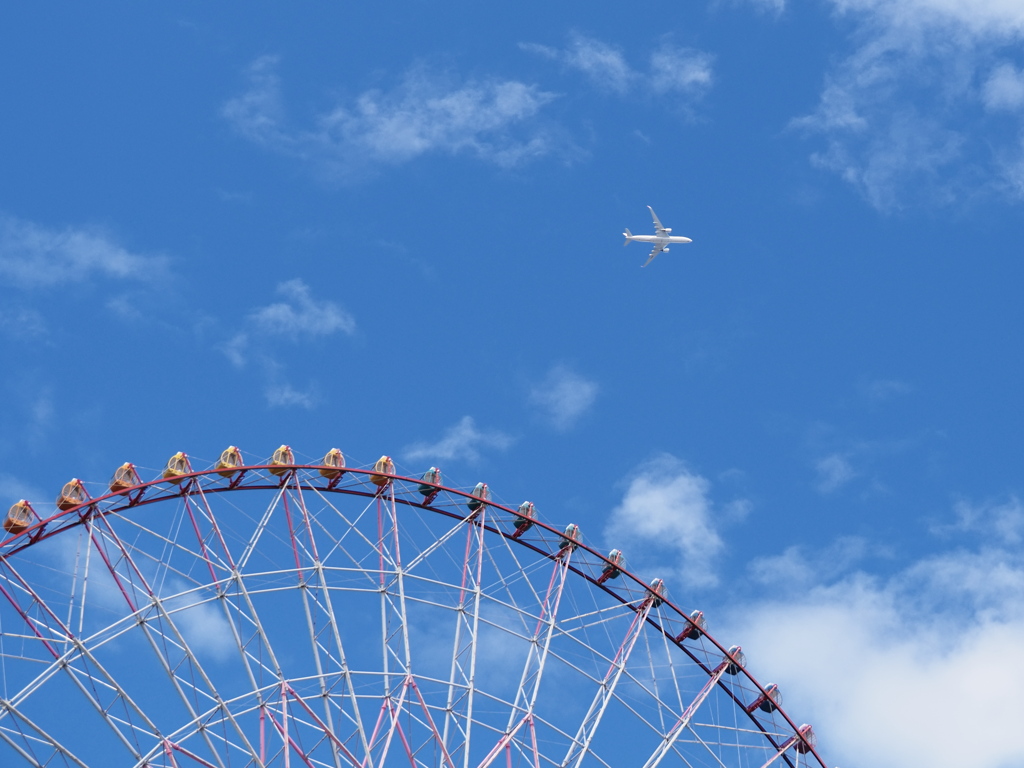 晴空に飛行機を見た