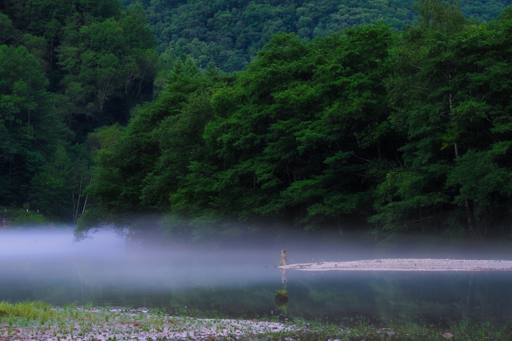 大正池の朝靄