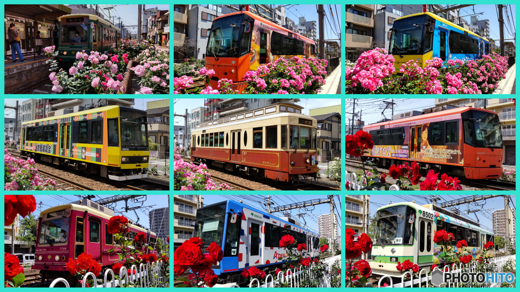 路面電車のコラージュ