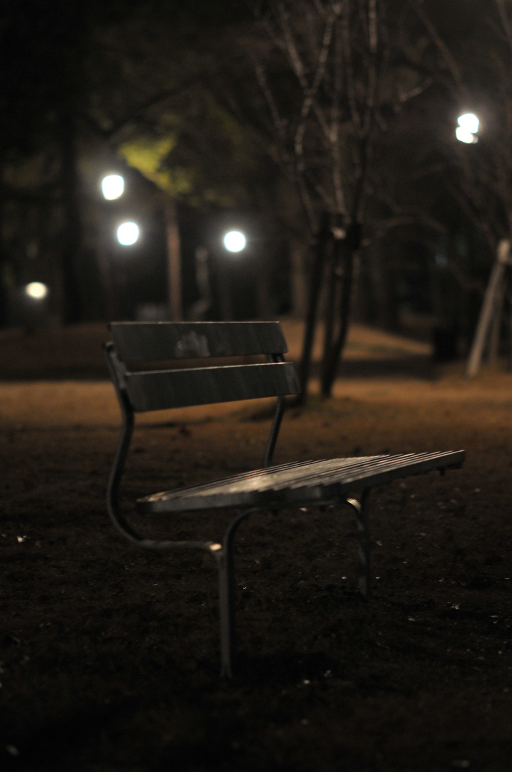 夜中に佇むベンチ