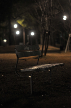 夜中に佇むベンチ