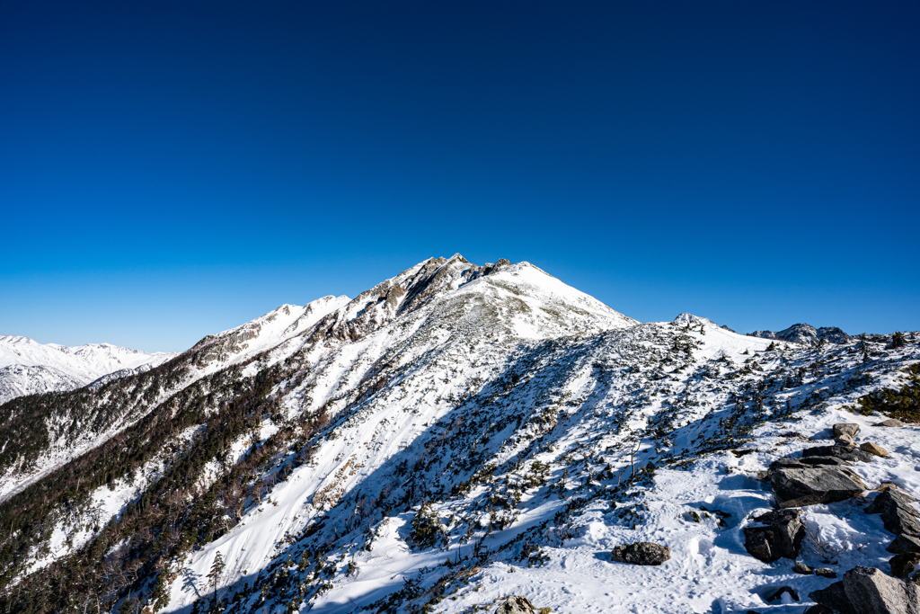 雪化粧した西穂高