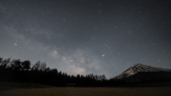夜明け前の夏の天の川と富士