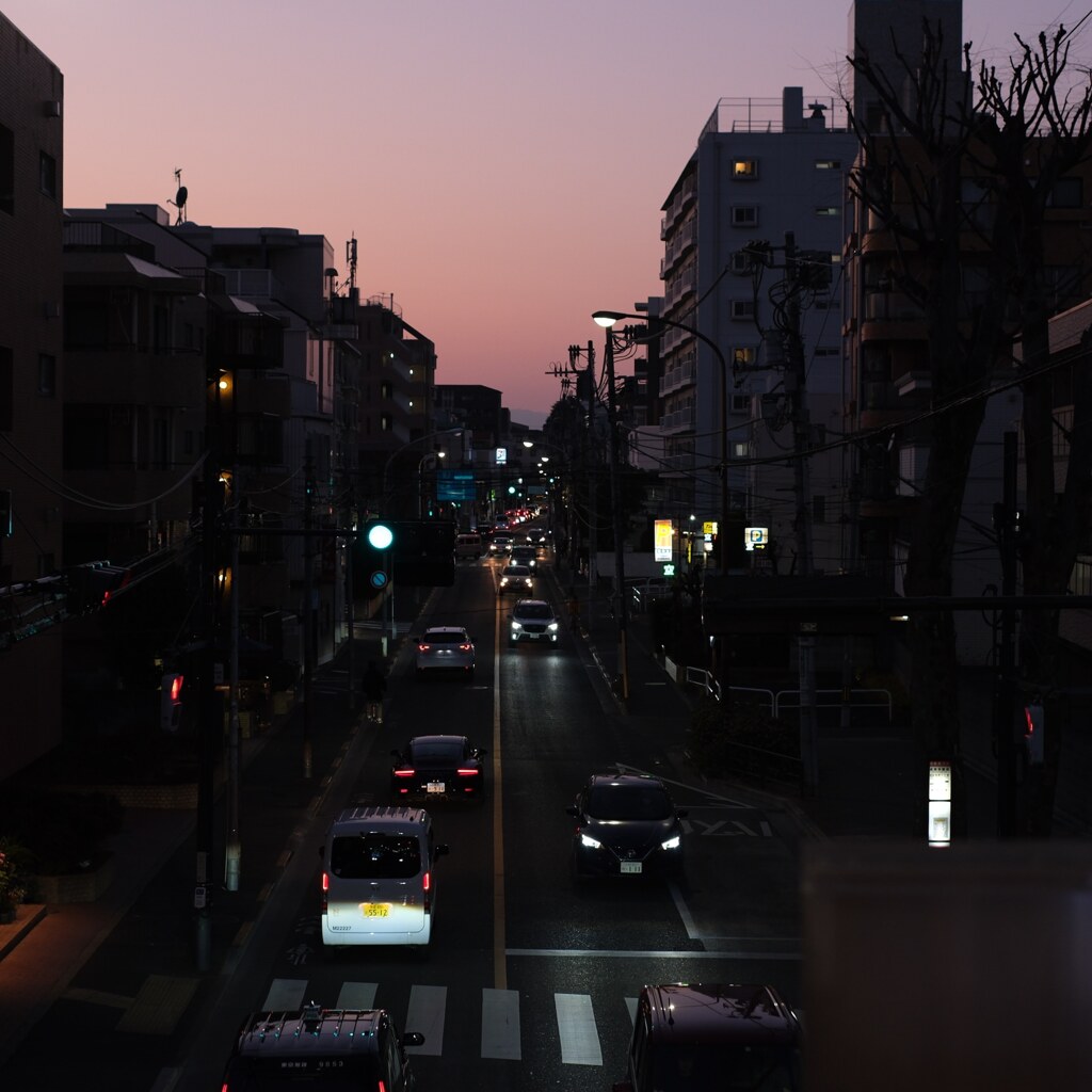 Looking down westbound just after sunset