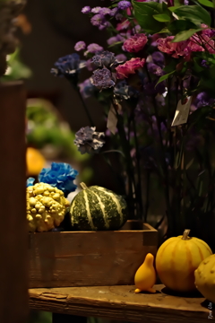 フラワーショップの棚上のハロウィン