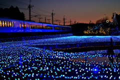 青のＸと夕焼けイルミネーション