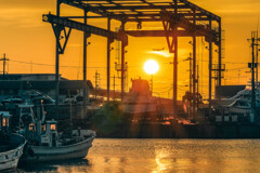 sunset at fishing port