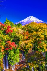静岡県、富士山と白糸の滝。