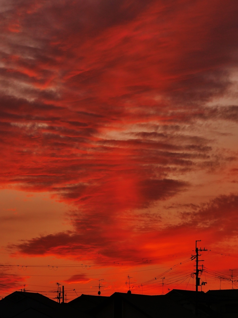 湧き上がる夕焼け雲・・。