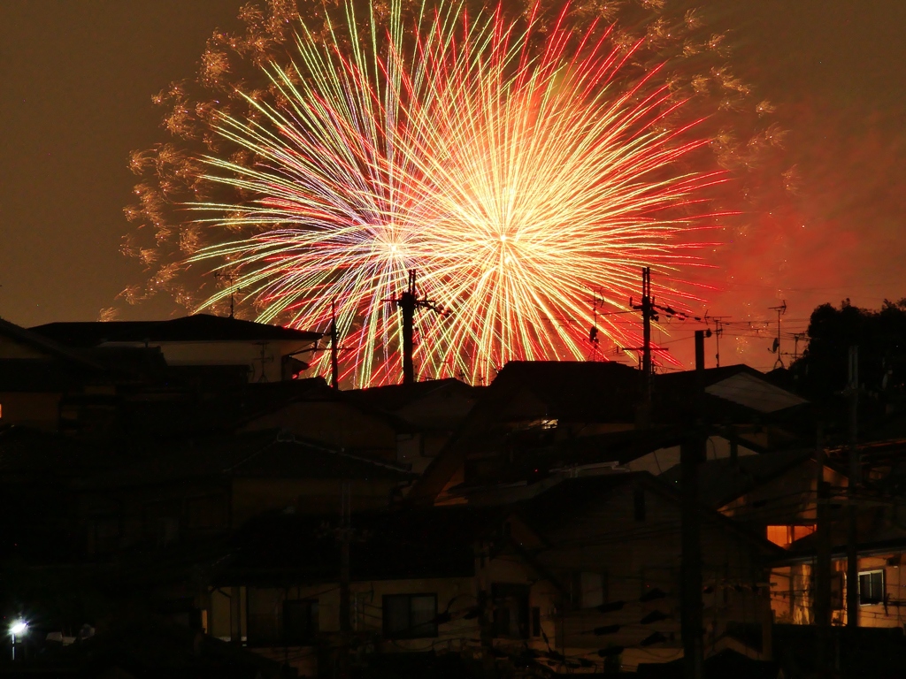 町灯りと花火 1
