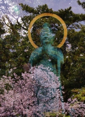 平和観音様と桜