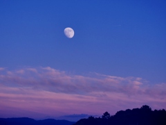 東の空の夕焼けと月