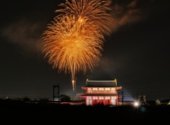 朱雀門と花火3