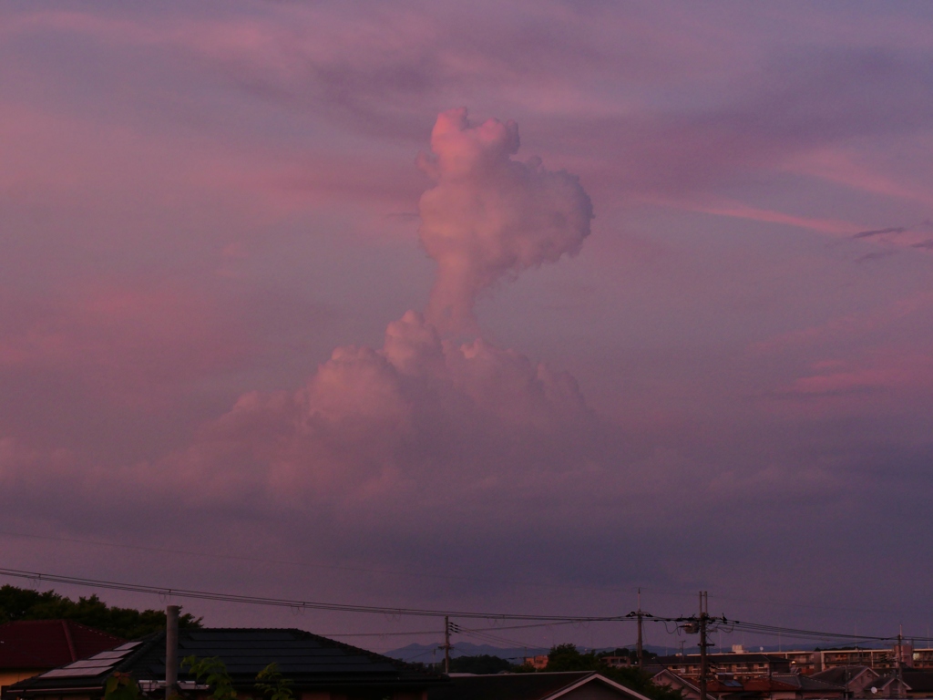 スヌーピーが夕焼け空に・・。