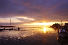 sunset at the port