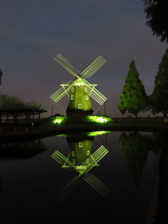 夕暮れ後の風車